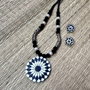 "Kadamba" - Black and White Terracotta Neck Set.