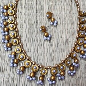"Siri" - Gold and Silver Festive Terracotta Neckset.